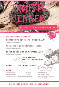 Überblick - vue d'ensemble 8 Trueffel Dinner Menue 2026 D